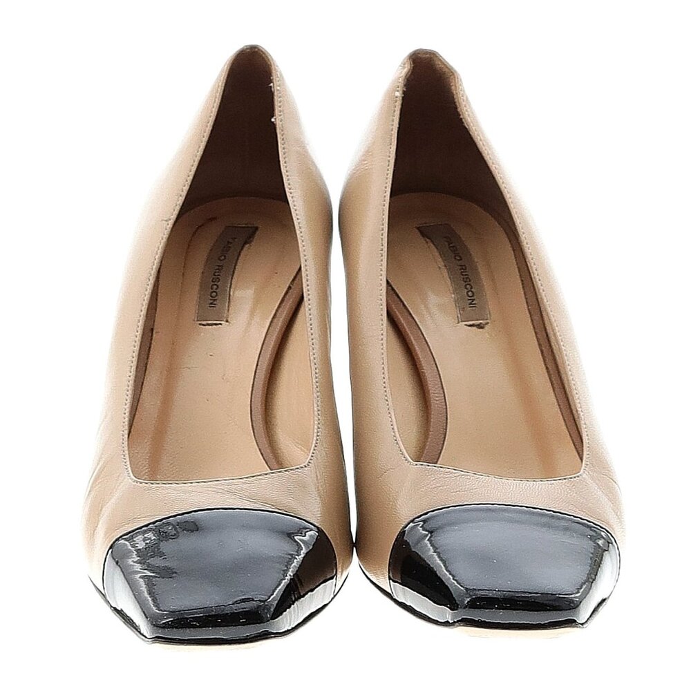 Womens  Fabio Rusconi Tan Black Leather Toe Cap Heels Sz EUR 39.5 US 8.5 Med